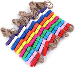 50 houten wasknijpers van 1,3 inch met 2 meter jute touw voor knijpers, decoratie en hobbygebruik — thumbnail 1
