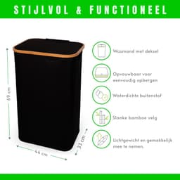 DnA® Wasmand 2 Vakken - Wasmand - Wassorteerder - Zwart - 44cm x 33cm x 69cm — thumbnail 5