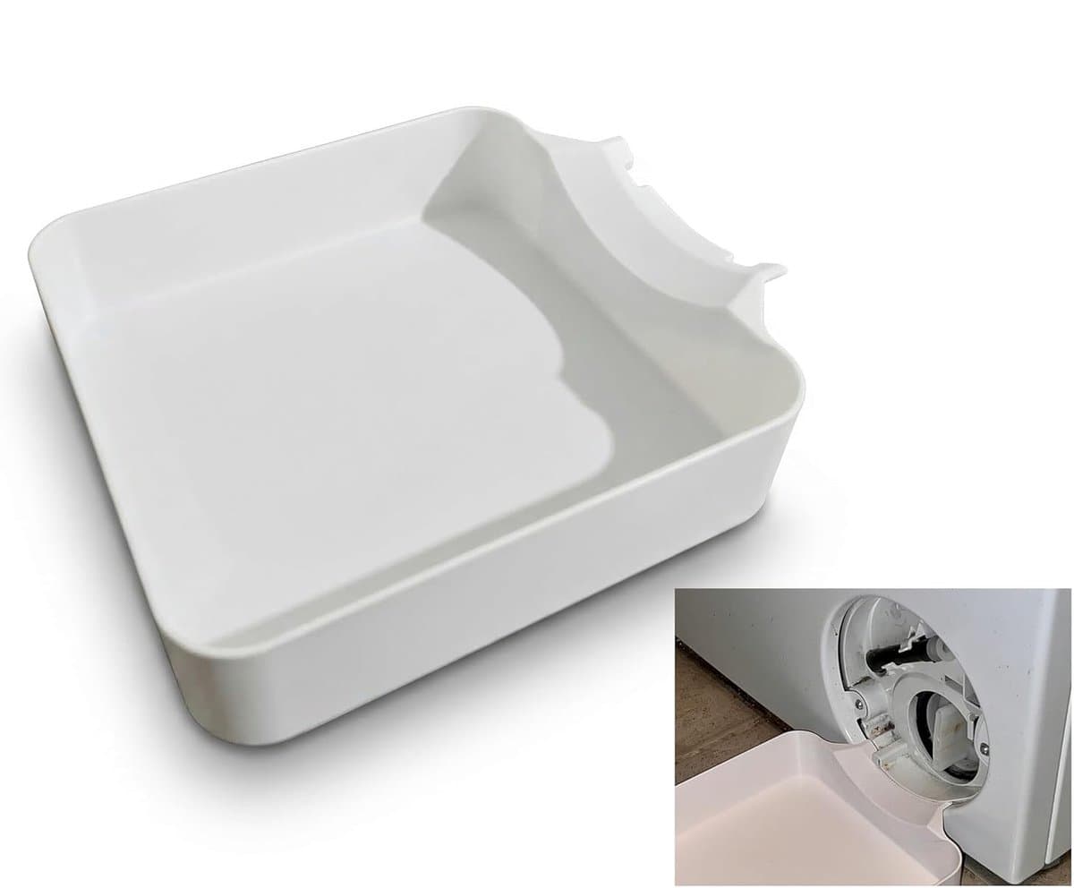 Lekbak wasmachine - Universele Wasmachine Afvoeropvangbak - Opvangtrechter voor Pluizenfilter - Voorkomt Waterlekkage - Herbruikbaar - Lekbak voor Wasmachine en Vaatwasser - 17.5x17.5x4.5cm - Wit — afbeelding 1