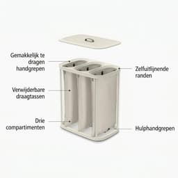 Lìon® Wasmand - 3L - Wasmanden - 3 Afneembare Waszakken met Handvatten - Wasbox - Beige - 40cm x 60cm x 71cm — thumbnail 3