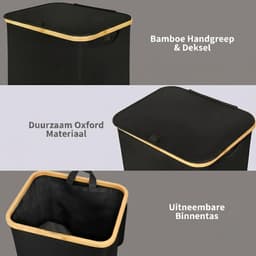 Lìon® Wasmand - 100L - Wasbox - Wasmanden - Zwart - 41cm x 33cm x 74cm — thumbnail 4
