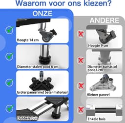Wasmachine verhoger - Zwart - 54,5-67 cm verstelbaar - Roestvrijstalen Onderstel met Wielen en Poten - Voor Zware Huishoudelijke Apparaten — thumbnail 2