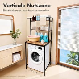 TYR® Wasmachine Rek - 3 Planken - Wasmachinehouder Voor de Badkamer - Badkamerplanken - Zwart - 69cm x 60cm x 177cm — thumbnail 4