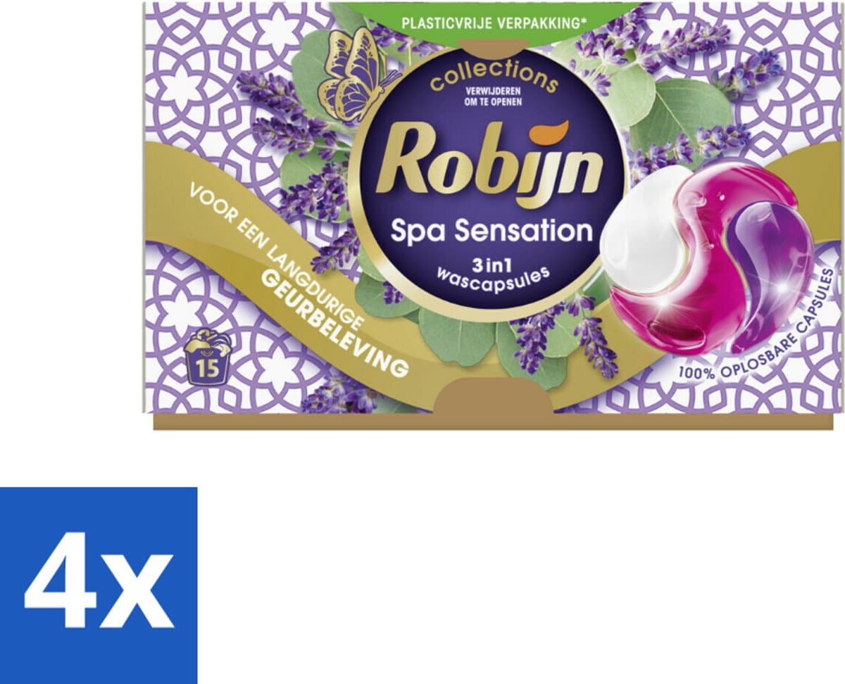 4 x Robijn - 3-in-1 Spa Sensation - Wascapsules - 15 Wasbeurten - Wascapsules - Wasmiddel - Kleurwas - Wasverzachter - Geur — afbeelding 1