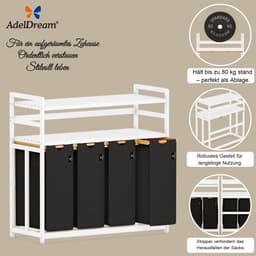 Wasmand 200 l - 4 vakken - bamboe - met 2 planken voor optimale organisatie - ShopVlot — thumbnail 4