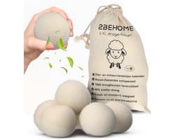 2BEHOME XL Drogerballen Voor Wasdrogers - 6 Stuks - Gemaakt van 100% Nieuw-Zeelandse Schapen Wol - Wasdrogerballen - Droogballen - Droger Ballen - Dryer Balls - Wit