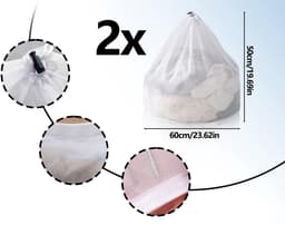 Dailygoods- Wasnet Set van 2 - 50 x 60 cm - Herbruikbaar - Dichte Mesh - Koordsluiting - Bescherming voor Kleding - Waszak — thumbnail 3