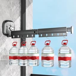 Dailygoods- Kledingdroogrek Ruimtebesparend - Opvouwbaar - Intrekbaar - Wandgemonteerd - 10 Haken - Geschikt voor Balkon/Badkamer - Kledinghanger — thumbnail 2