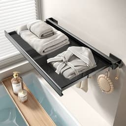 Uitschuifbare Inklapbare Wanddroogrek-Opvouwbaar Droognet-Wasrek van Ruimte Aluminium-Badkamer Balkon Slaapkamer-Kleding Droogrek-49/60cm-Gun Grey-6 Haken — thumbnail 4