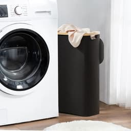 Vouwbare wasmand met deksel van bamboe, 48 liter, smal ontwerp, ideaal voor wasverzameling en ruimtebesparing — thumbnail 2