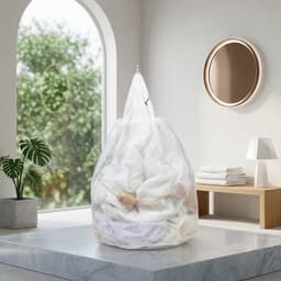 Grote Waszak - Wasmand Netstof - Kleding Opbergen - Robuust Netweefsel - 30x40cm - Wit — thumbnail 2