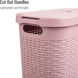 Slanke Wasmand - Kledingmand Deksel - Opbergen Kleding - Geventileerde Constructie - 40 Liter Capaciteit - Roze — thumbnail 4