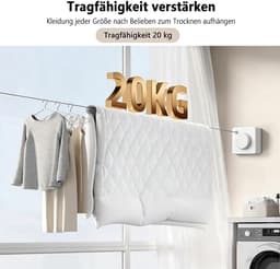 5,1 m waslijn, uittrekbaar, balkon, waslijn, wit, upgrade | Wandgemonteerde roestvrijstalen waslijn. Zwaar draagvermogen, niet doorhangt, voor balkon, badkamer, hotel, wasruimte — thumbnail 2