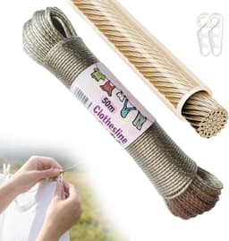 50 m waslijn met stalen kern - voor buiten - zeer sterk - met een draagvermogen van 150 kg - roestvrij en waterdicht - voor tuin en buiten (bruin) — thumbnail 2