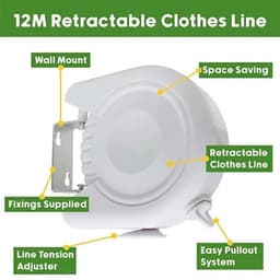 Solidchoice - Heavy Duty Intrekbare Waslijn 12m Wandmontage — thumbnail 5