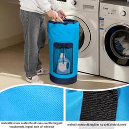 Grote Waterdichte Waszak van 90 Liter, Vouwbare Wasmand met Verstelbare Schouderbanden voor Reis en Studenten, Ideaal voor Vuile Was en Woonkamers, Donkerblauw en Zwart — thumbnail 4