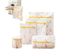 Deze 5-delige waszakkenset heeft een honingraatstructuur en een ritssluiting; Geschikt voor delicate kledingstukken, bh's, ondergoed, bovenkleding en overhemden.