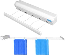 Waslijn, aan de Muur Gemonteerd, Zwaar Belastbaar Droogrek van 8 Kg, Waslijn met Veilig Slot voor Binnen, Buiten, Badkamer, Keuken, Balkon, Terras, Gebruik (vijf touwen) — thumbnail 1
