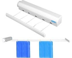 Waslijn, aan de Muur Gemonteerd, Zwaar Belastbaar Droogrek van 8 Kg, Waslijn met Veilig Slot voor Binnen, Buiten, Badkamer, Keuken, Balkon, Terras, Gebruik (vijf touwen)