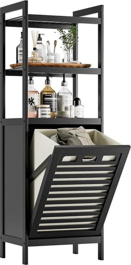 CINK & Co Badkamerkast met Wasmand 40 L - 3 Planken - Uitneembare Waszak - Zwart - 40 x 30 x 119 cm — thumbnail 1