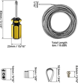 SnelShoppen - RVS Staal Kabelset 6m/2mm, Stalen Kabel met M2 Krimpogen en Bevestigingsmaterialen voor Tentlijnen, Kledinglijnen, Tuin en Camping — thumbnail 2