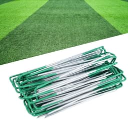 SnelShoppen - 100 Stuks Grondankers 150mm Half Groene Kunstgras U-Pinnen Tuinbevestigingshaken Stalen Grondpennen voor Tuin, Camping en Zonwering — thumbnail 2