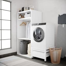 Wasophoogte® Wasmachine verhoger met lade en droogrek - Wasmachine opbouwmeubel - Wasmachine sokkel - 42cm hoog - Wit - Universeel - 65*60,5 (LxB) - Inclusief wandbeugels — thumbnail 5