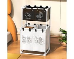 Wasmand 4 vakken, wassorteerwagen, wasverzamelaar met plank, wasbox, waszak Oxford-stof, wasmand