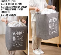 Allernieuwste Wastas Opbergtas 73 L Organizer Opbergbox Voor Wasgoed, Dekens, Kussens, Kleding, Dekbed, Speelgoed - Waszak maat 33 x 43 x 52 cm - BLAUWE Kleur — thumbnail 4