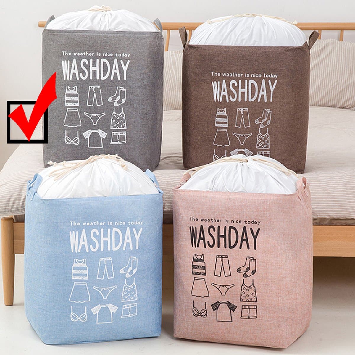 Allernieuwste Wastas Opbergtas 73 L Organizer Opbergbox Voor Wasgoed, Dekens, Kussens, Kleding, Dekbed, Speelgoed - Waszak maat 33 x 43 x 52 cm - Kleur GRIJS — afbeelding 1