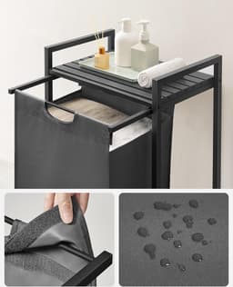 Wasmand, Wasemmer met plank, Wasbox, Waszak van Oxford stof uitschuifbaar, afneembaar, Metalen frame, 65 l, 50 x 33 x 72 cm, zwartgrijs BLH101G01 — thumbnail 3