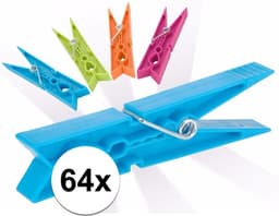 Wasknijpers - 64x stuks - gekleurde knijpers / wasspelden - Kunststof - wasgoed ophangen — thumbnail 3