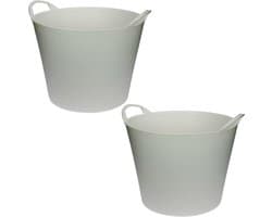 Flexibele emmer/wasmand/kuip - 2x - wit - 42 liter - Opbergmanden - Wasmanden - Flexibele emmers - 45 x 33 cm