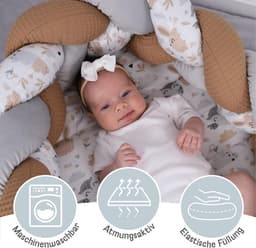 Pasgeboren babynest 75 x 45 cm - knuffelnest met gevlochten kussen - inklapbare set - tweezijdig babynest - Velvet Eulen — thumbnail 4