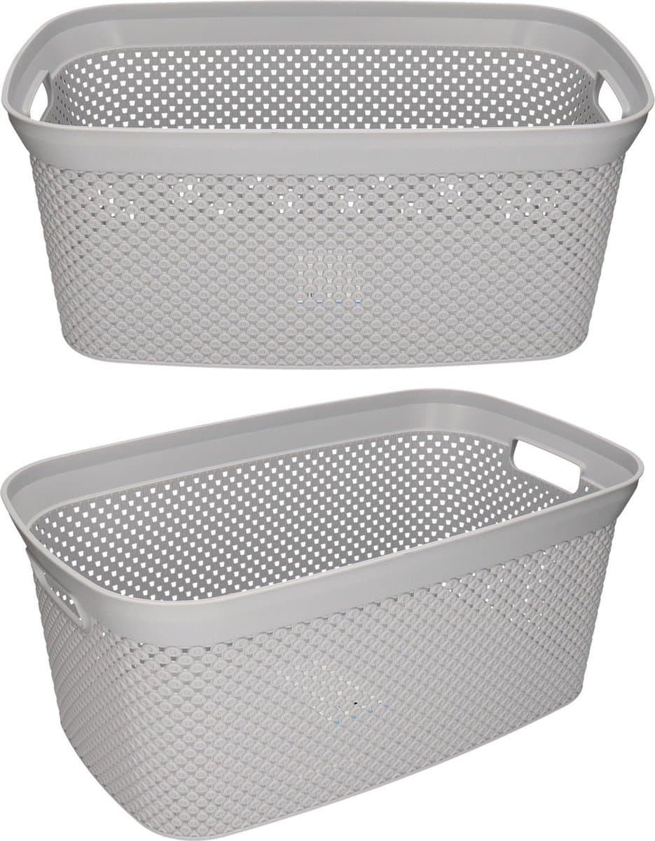 Storage Solutions wasmand - 2x - 35 liter - grijs - 54 x 34 x 23 cm - Kunststof - Draagmand — afbeelding 1