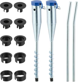Set van 2 grondankers voor parasols en droogmolens - adapters 25-55 mm - parasolboor - zilver/blauw — thumbnail 1