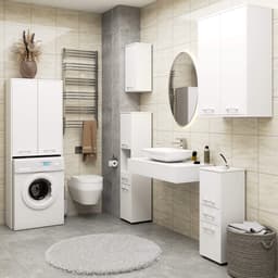 Badkamerkast voor Wasmachine FIN / Hoge Wasmachinekast met 2 Deuren / AKORD Furniture Factory / Wit / 64 x 180 x 30 cm — thumbnail 5