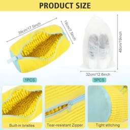 Schoenenzak, waszak, schoenwaszak, schoenen waszak, met 360° reinigingsdons en ritssluiting, herbruikbare netschoenen, waszak, schoen voor wasmachine en droger (geel) — thumbnail 4