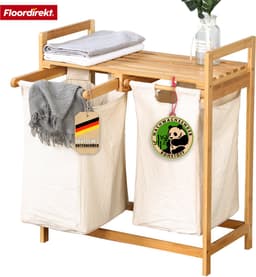 FLOORDIREKT Dakota Wasmand van Bamboe - Wasverzamelaar met 2 Vakken - Wasmand voor Vuile Was - Houten Wassorteerder met grote wasbox — thumbnail 1