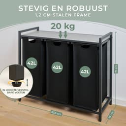 Blumtal Wasmand met 3 vakken - Wasmand met betonlook plank - Metalen frame - Wasmand met poten - Zwart — thumbnail 3