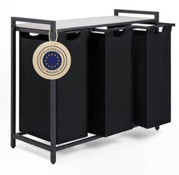 Blumtal Wasmand met 3 vakken - Wasmand met betonlook plank - Metalen frame - Wasmand met poten - Zwart — thumbnail 1