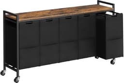TRANKIELO® - Wasmand op Wielen – Stijlvol Vintage Bruin en Zwart – Ruim 5-vakken Design – Duurzaam en Praktisch – Ideaal voor Wasruimte en Badkamer — thumbnail 1