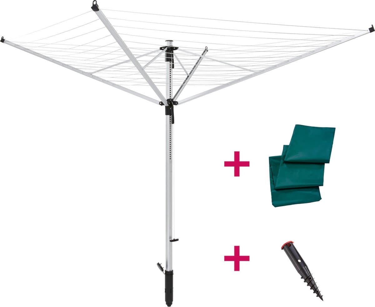Leifheit droogmolen LinoLift 600 Quick Start incl. beschermhoes en bodumhuls - in hoogte verstelbaar - 60 m drooglengte - 6 wasmachineladingen — afbeelding 1