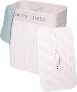 Wasmand MCW-C21, Wasbox Wasbox, bamboe 2 compartimenten 63x55x34cm 100l ~ wit — thumbnail 4