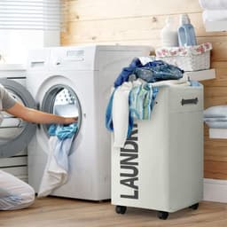 Opvouwbare wasmanden met wiel, 74 liter, large opvouwbare wasmanden, right-height, waterproof, opvouwbare wasmanden met wiel, praktische wasmanden (beige o2) — thumbnail 4