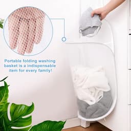 SnelShoppen - Hangende Wasmand - Grote Vouwbare Wasmand met Witte Mesh, Makkelijk te Bevestigen aan Wand of Wasmachine, 59x37cm, Ideaal voor Badkamer — thumbnail 3