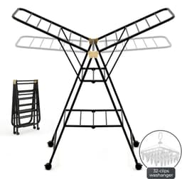 Eluxara Wasrek Deluxe – Inc. Kleine Droogmolen – Droogrek Met Wielen- 25 Meter Drooglengte - Groot Inklapbaar - 3-Laags – Kleding Wasdroogrek – Stevig RVS Frame – Modern Design – 160×47×95 cm - Zwart — thumbnail 1