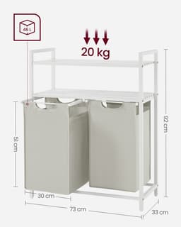 VASAGLE - Wasmand - Wassorteerder - 2 Vakken - 2 Planken - Uittrekbare en Afneembare Waszak - 92 L — thumbnail 2