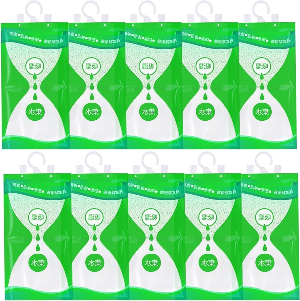 Hanging Dehumidifier Set van 10 Stuks - Vochtabsorberende Zak voor Kledingkast, Vochtbestrijding en Desiccant Oplossing — afbeelding 1
