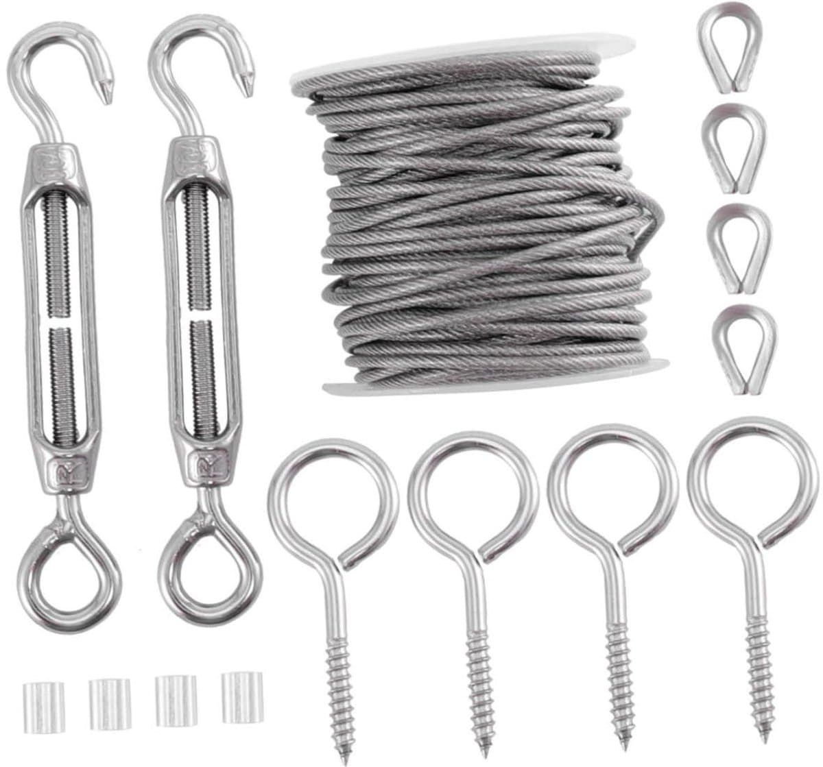 Waslijn Set - Stalen Touw - Kleding Drogen - Roestvrij Staal - 15 Meter - Zilver — afbeelding 1